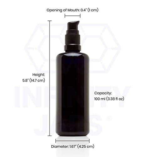 Infinity Jars 100 ml UV Glass Pump Bottle - Refillable Lotion, Cosmetics, Skincare Container